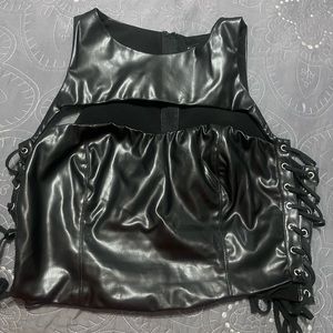 faux leather corset top . zips in the back and sides are adjustable
